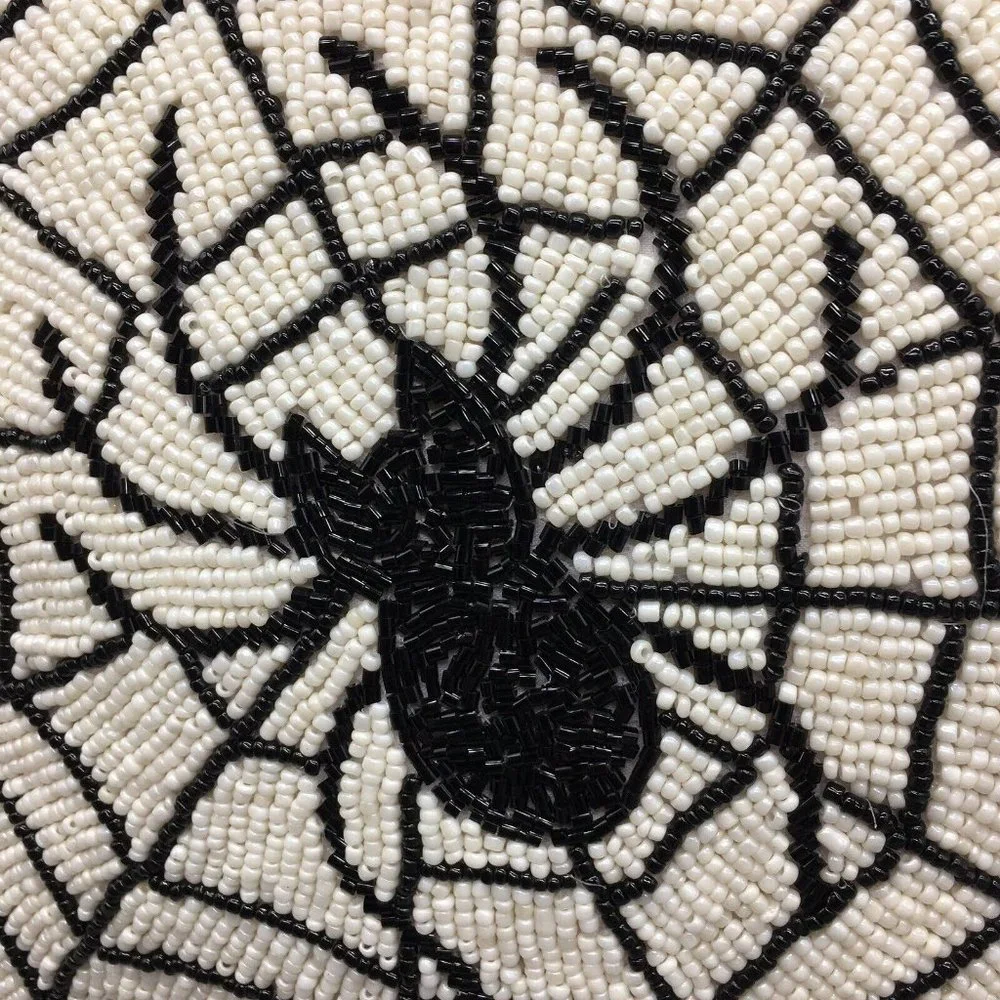 Noir Night Halloween Black Spider Web Beaded Throw Pillow Spiderweb 16